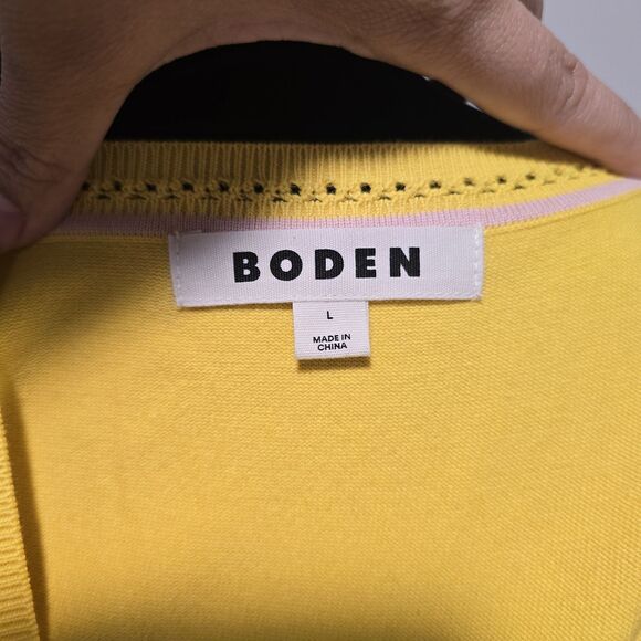 Boden V Neck Sweater Cotton Blend Large Womens Lightweight Yellow Spring Preppy - Picture 8 of 10